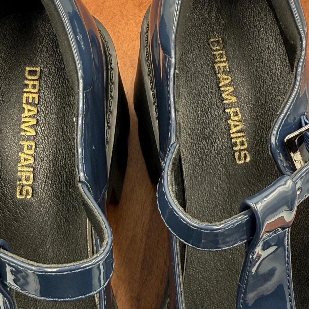 Dream Pairs Navy Patent Mary Jane Platform Chunky Heel Shoes Women‎ Size 7.5 Y2K